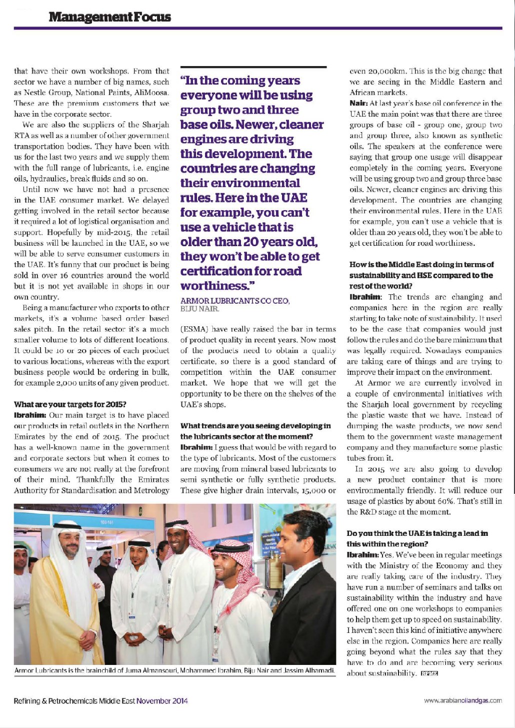 Armor Lubricants CEO message in News Magazine Smooth Operator Image