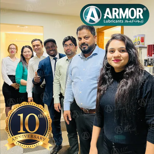 Armor Lubricants dedicated professionals celebrating 10 years achievement.