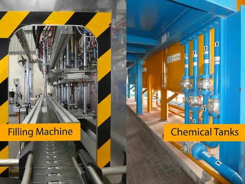lubricants filling machines and chemical storage tanks at armor lubricants factory in sharjah uae